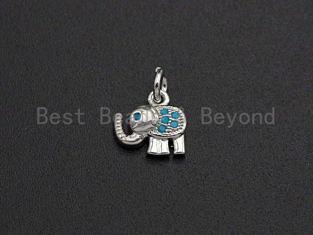 Turquoise CZ Micro Pave Elephant Shaped Pendant/Charm, Cubic Zirconia Pendant Charm,10mm,sku#Z535