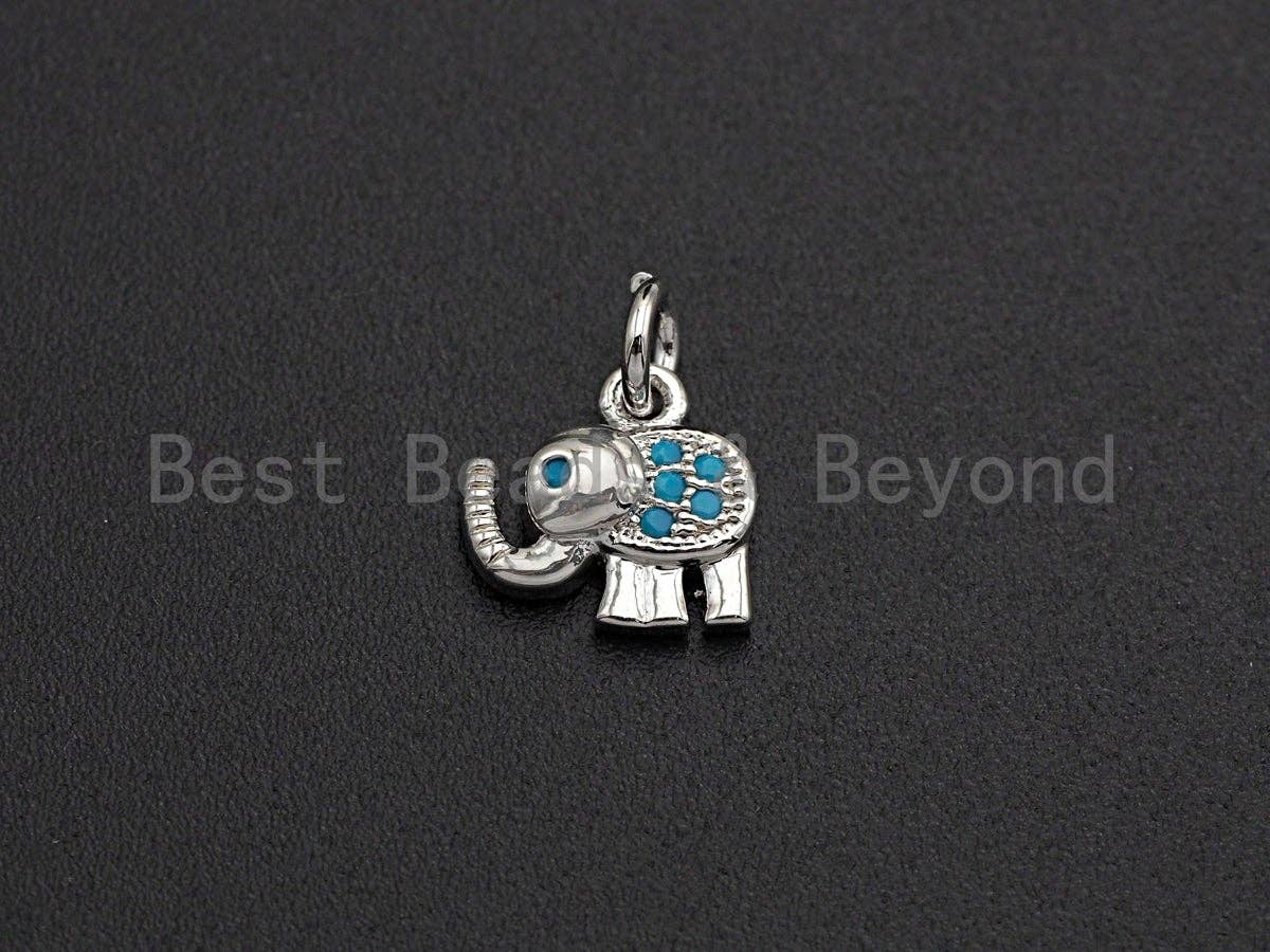Turquoise CZ Micro Pave Elephant Shaped Pendant/Charm, Cubic Zirconia Pendant Charm,10mm,sku#Z535