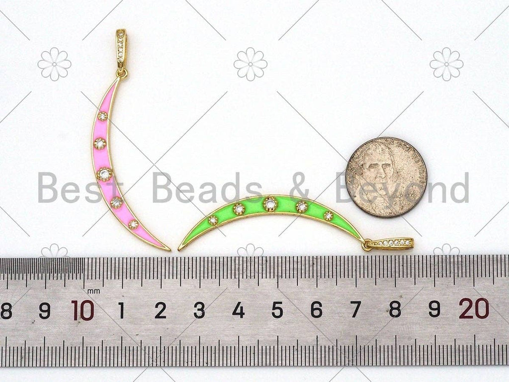 Enamel Colorful Cresent Moon Shape Pendant,CZ Micro Pave Moon Shape pendant,Enamel pendant,Enamel Jewelry,5x50mm,sku#F1413