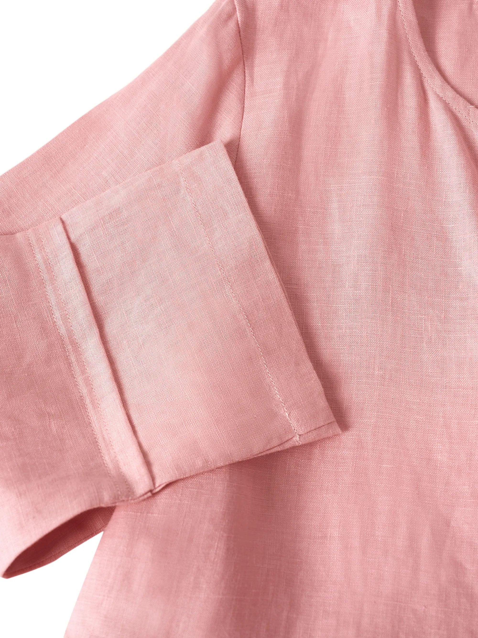 100% Linen Loose Fit Button Waist Gathered Midi Dress LUNA-LINTICO
