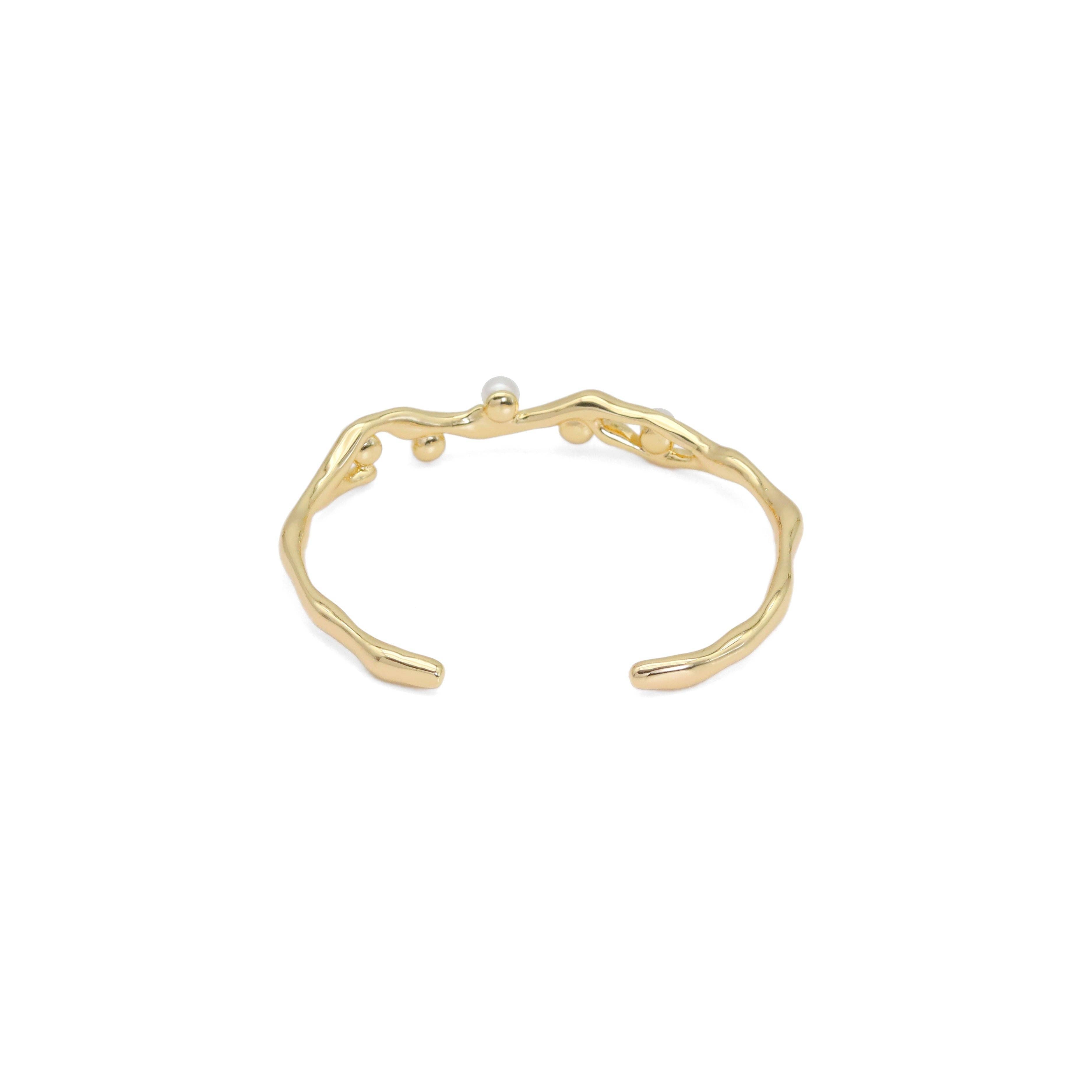 Gold Silver White Pearl Bracelet Cuff, Sku#ZX202