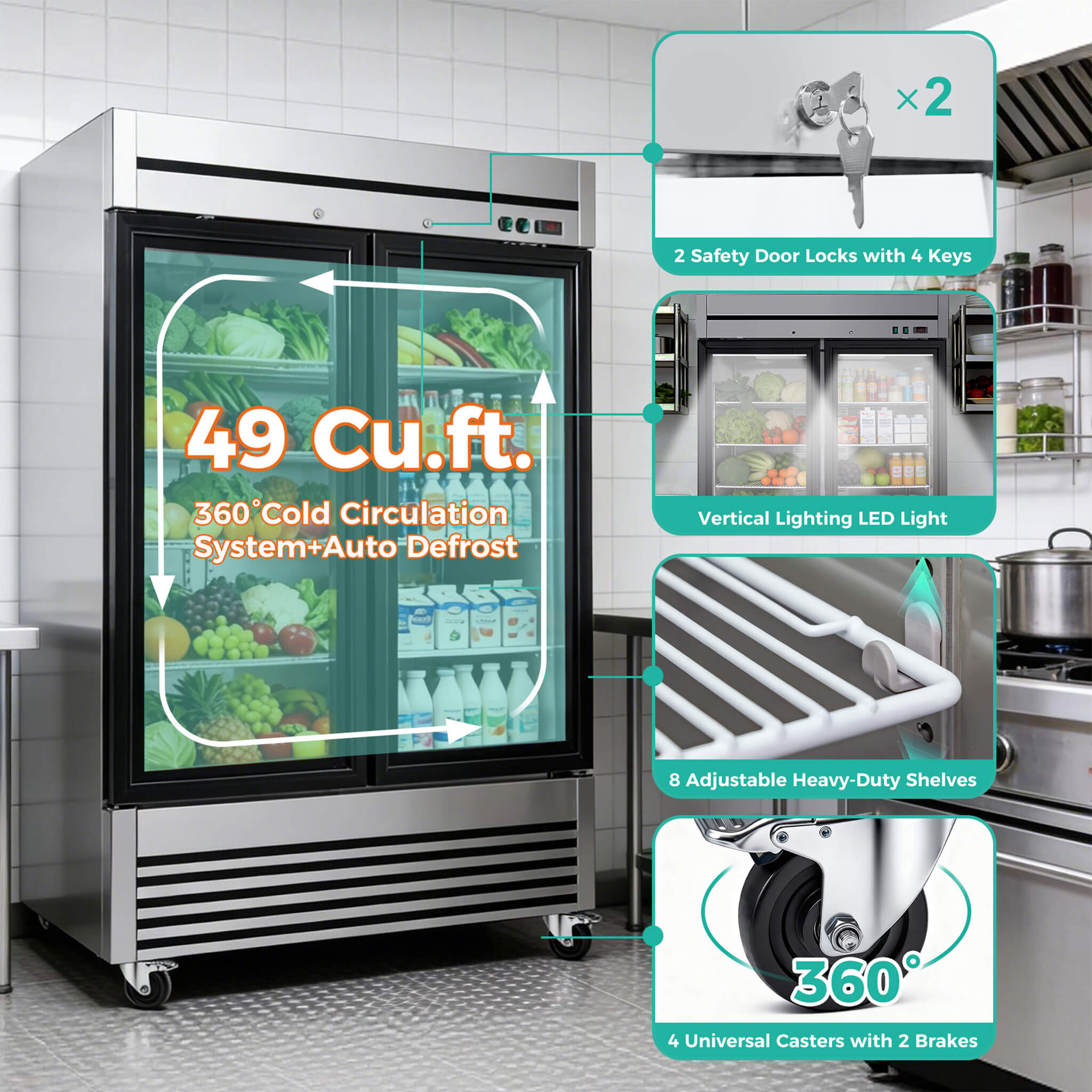 49-Inch Upright Commercial Reach-In Display Refrigerator