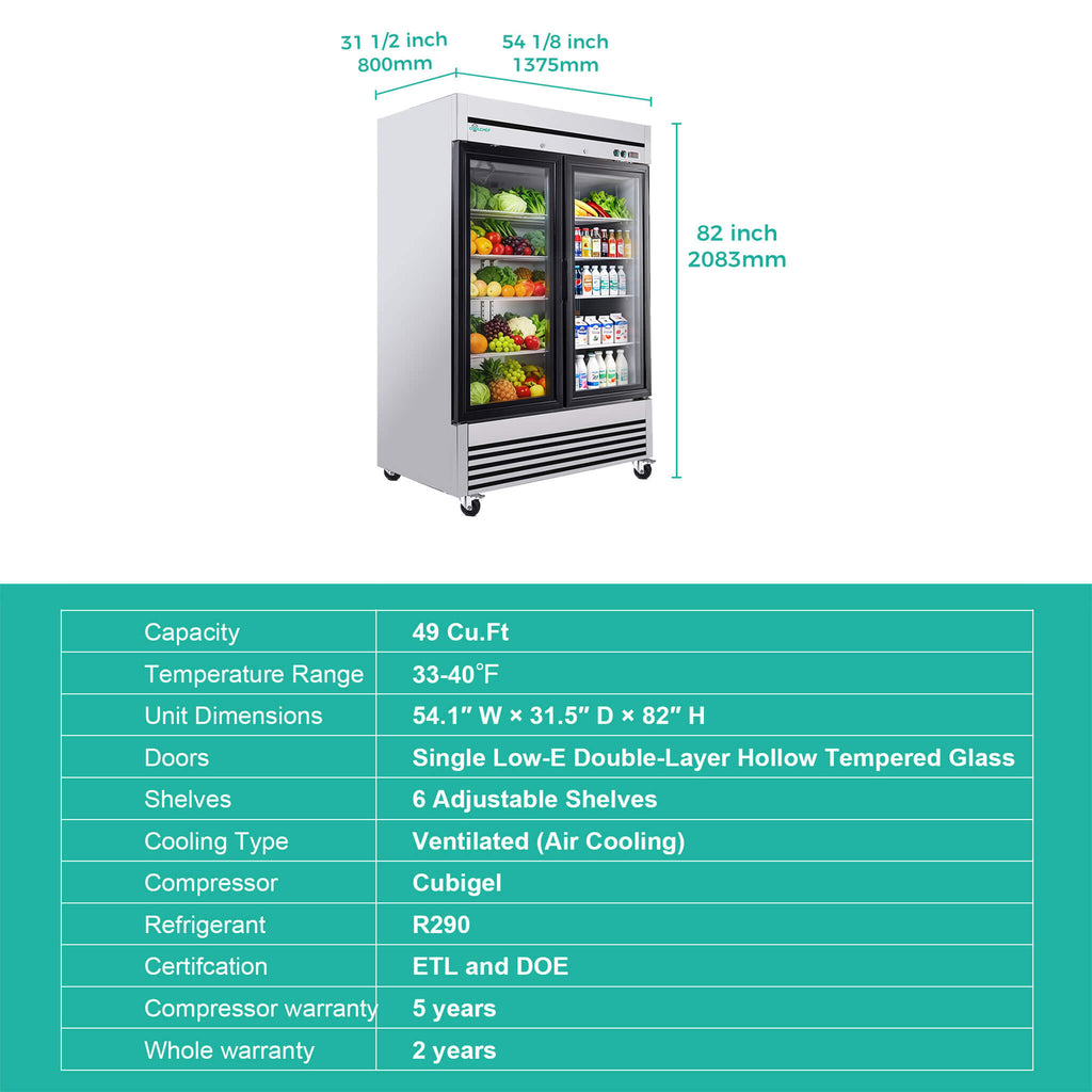 49-Inch Upright Commercial Reach-In Display Refrigerator