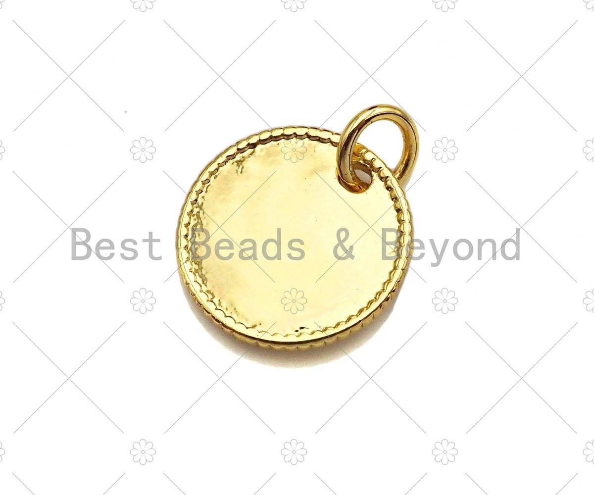 18k Dainty Gold Flower On Round Coin Charms, Embossed Flower Charms Pendant, Round Necklace Charms, 13mm, Sku#Y378