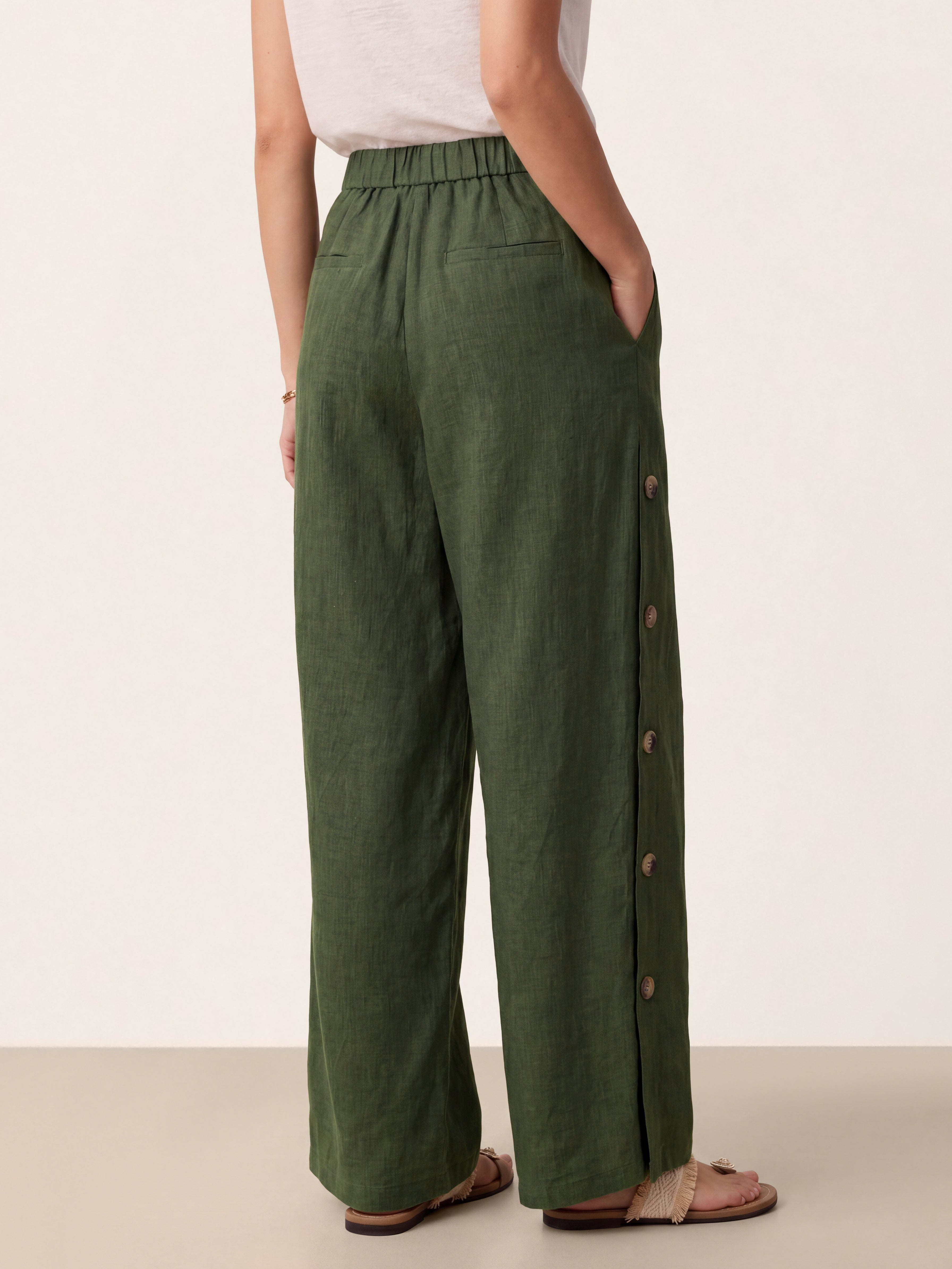 100% Linen Buttoned Slit-Hem Pants KATYA-LINTICO