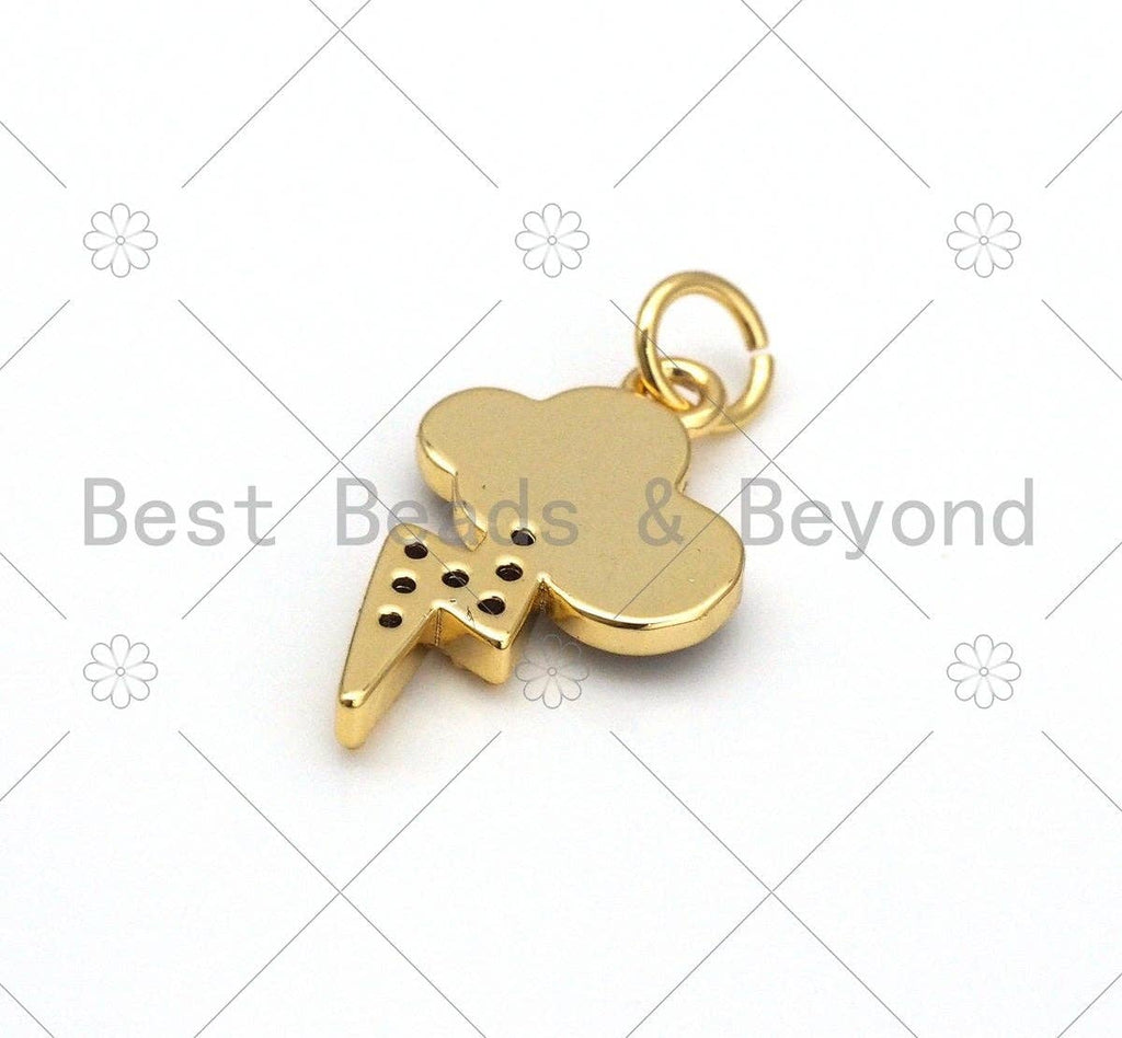 Black Enamel Cloud with CZ Micropave Lighting Shape Pendant,18K Gold Filled Enamel Charm, Necklace Bracelet Charm Pendant,12x19mm,Sku#Y510