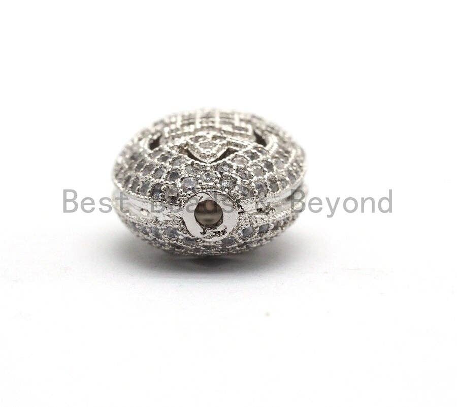 CZ Micro Pave Oval Spacer Beads with Flower Pattern, Clear/Black CZ Pave Beads for Bracelet/Necklace, Cubic Zirconia Beads,12x18mm, sku#G413