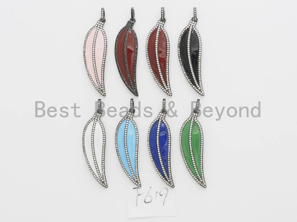 NEW Enamel Colorful Leaf Pendant,CZ Micro Pave Oil Drop Leaf pendant,Enamel pendant,Enamel Jewelry,14x48mm,sku#F619