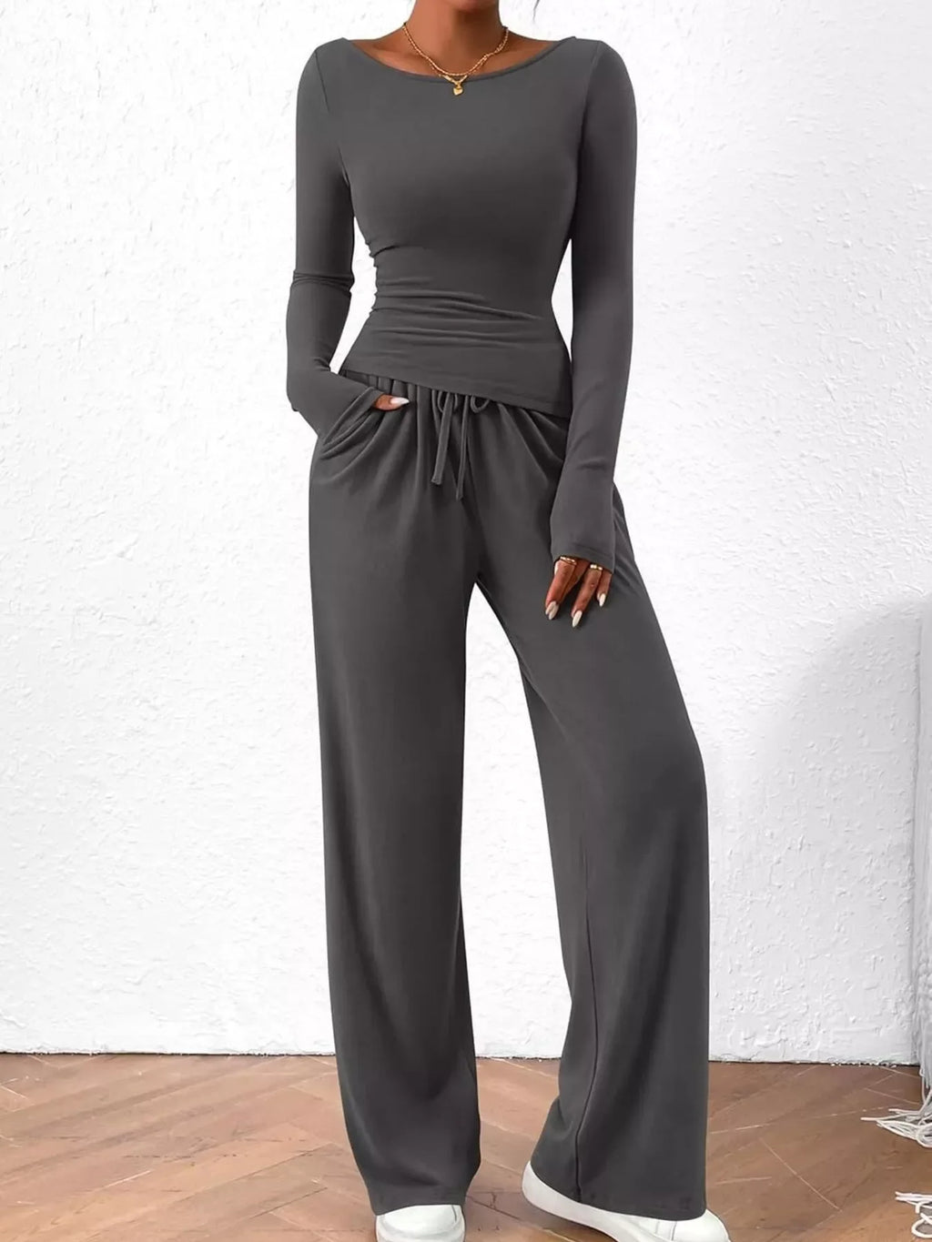 Long Sleeve Top and Wide Leg Pants Set