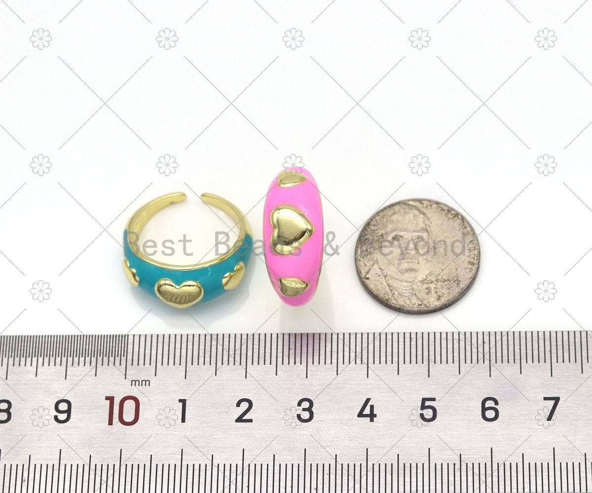 Colorful Enamel Heart Chunky Open Ring, Sku#O85