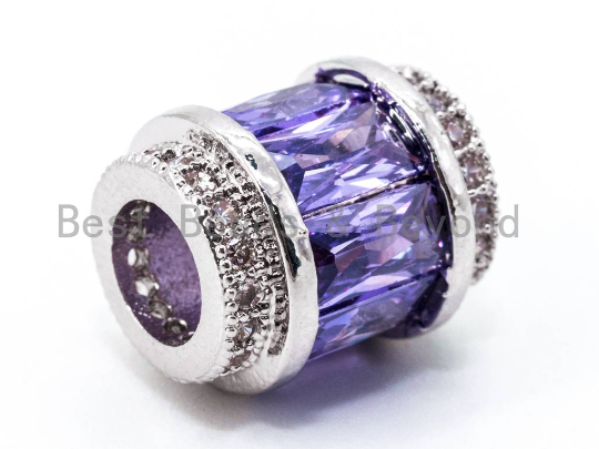 CZ Micro Pave Big Hole Drum Spacer Beads, Cubic Zirconia Large Hole Spacer Beads Ruby/Amethyst/Pink,10x12mm,1pc,sku#G268-Bestbeads & Beyond