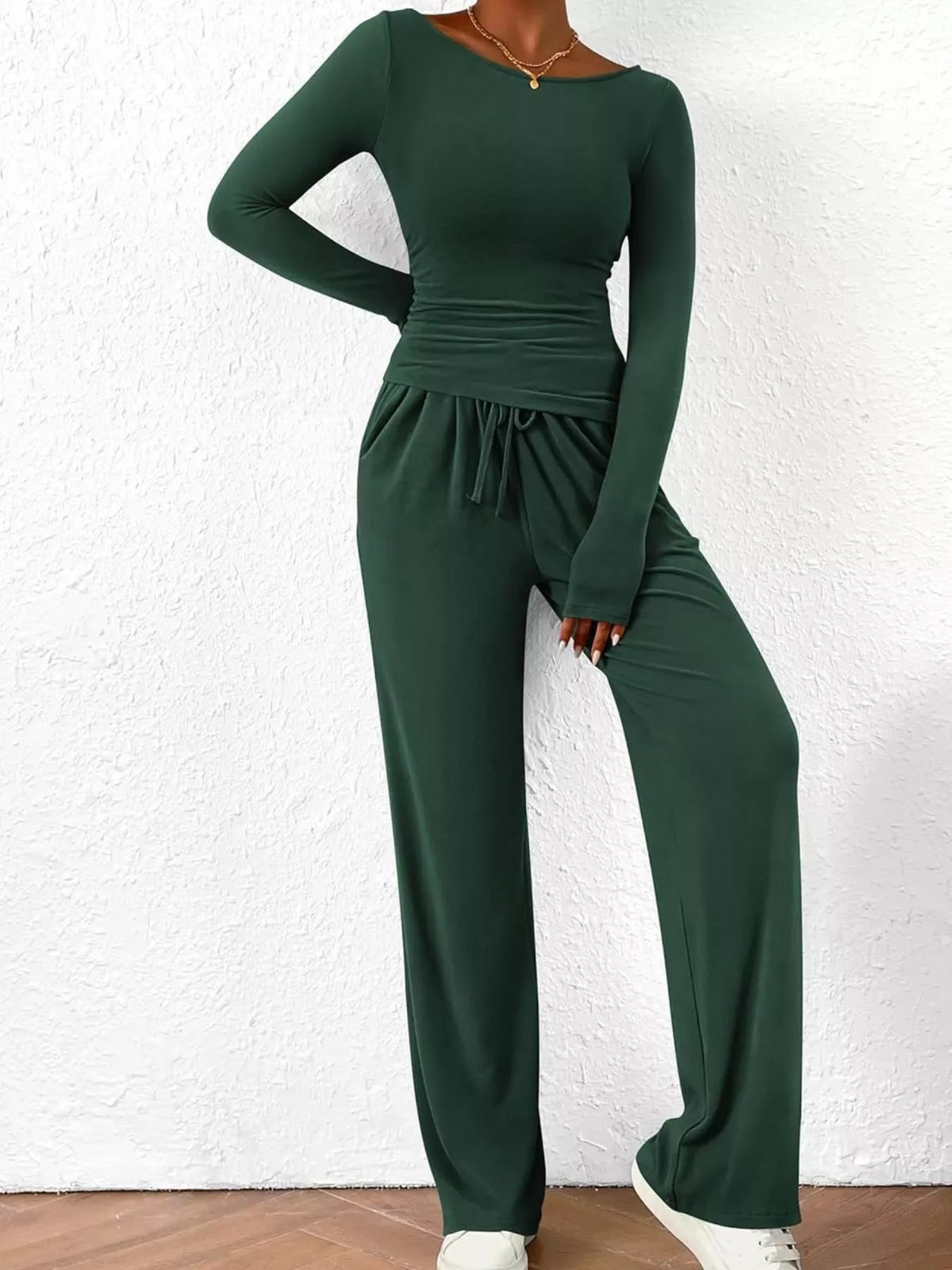 Long Sleeve Top and Wide Leg Pants Set