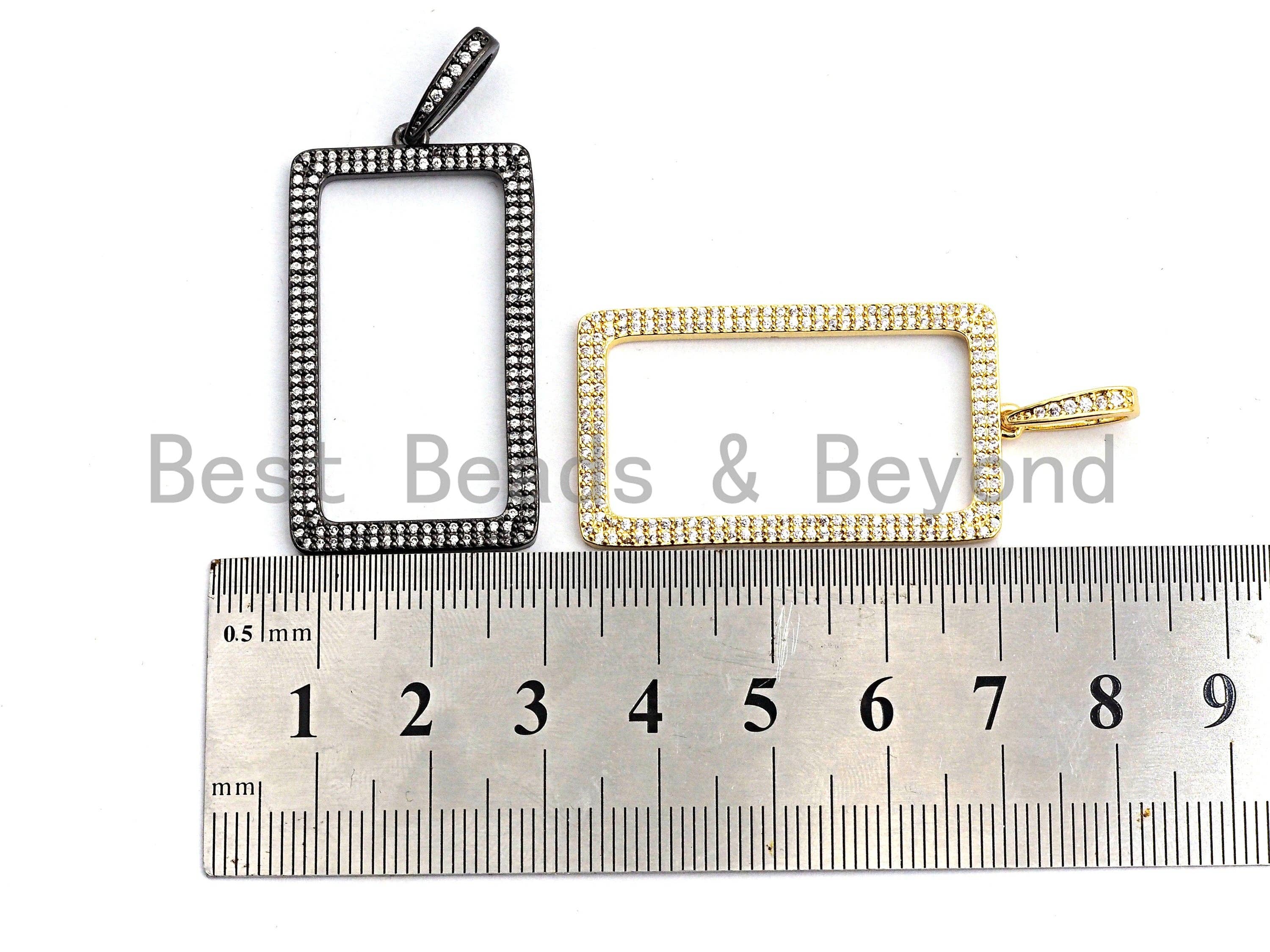 CZ Micro Pave Hollow Out Rectangle Pendant, CZ Pave Pendant, Gold/Rose Gold/Silver/Gunmetal, 22x40mm, Sku#F789