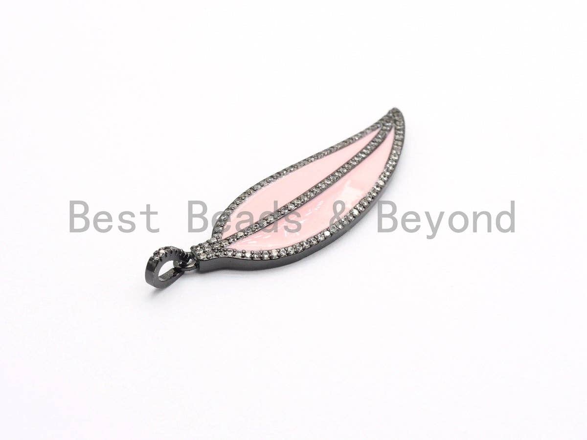 NEW Enamel Colorful Leaf Pendant,CZ Micro Pave Oil Drop Leaf pendant,Enamel pendant,Enamel Jewelry,14x48mm,sku#F619