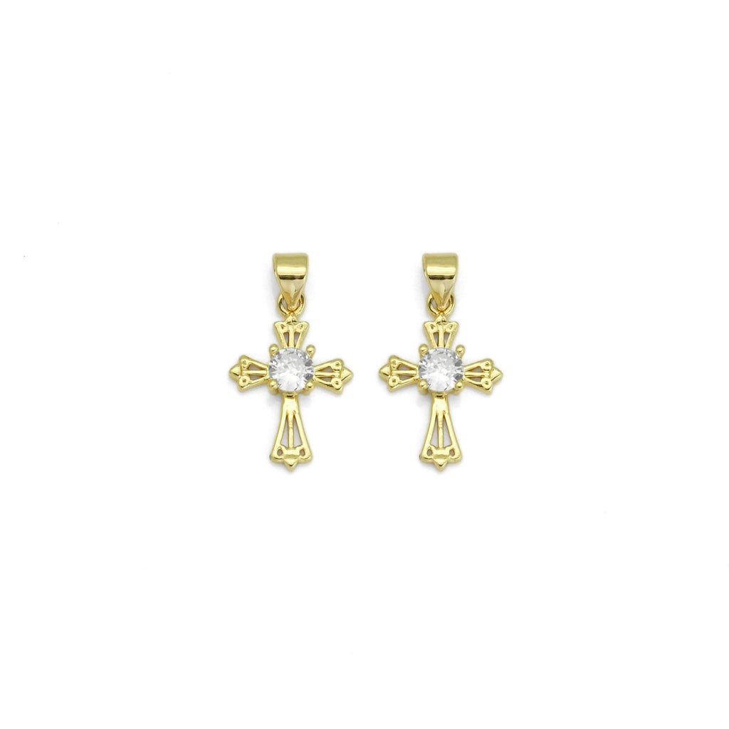 Gold Clear CZ Cross Charm, Sku#LX278