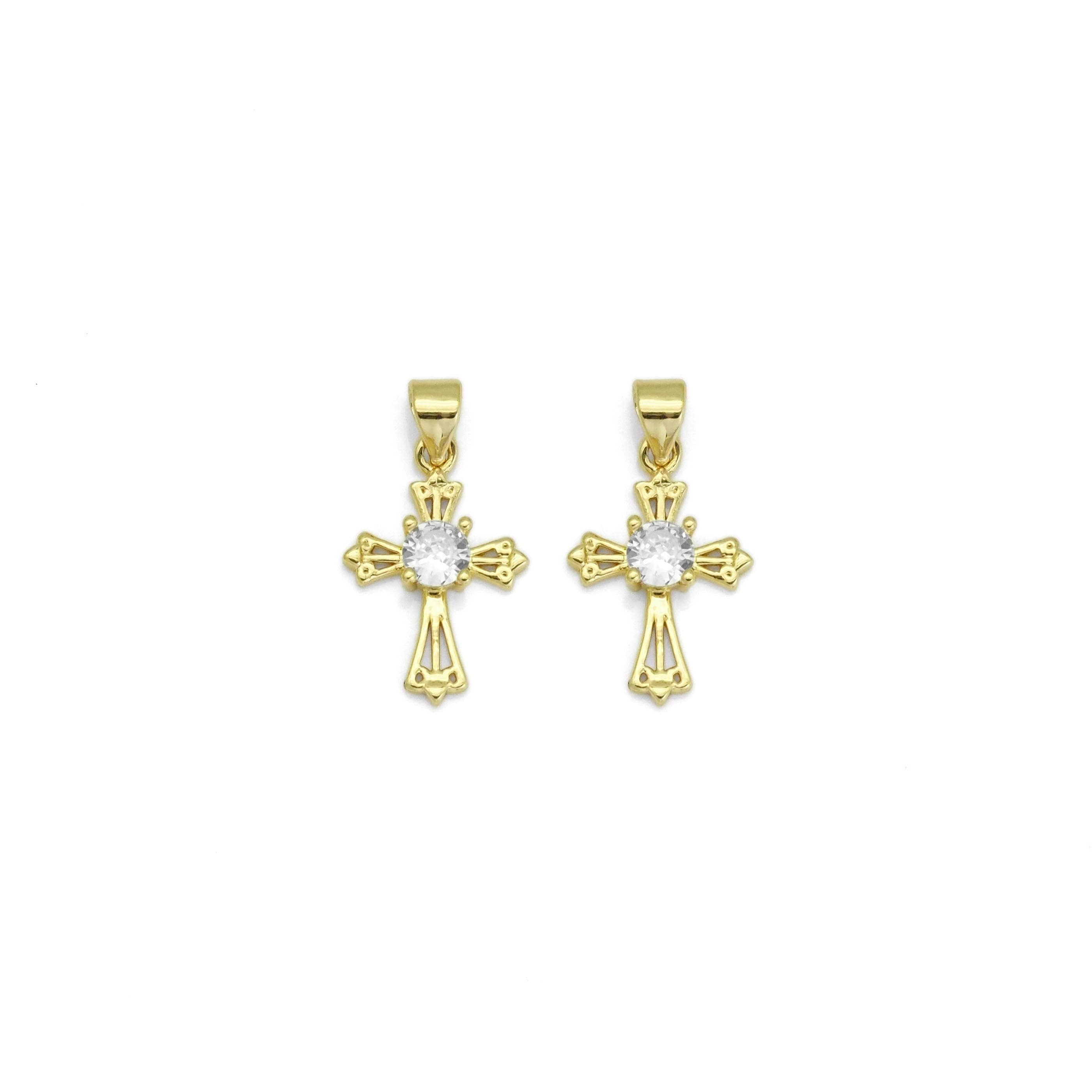 Gold Clear CZ Cross Charm, Sku#LX278