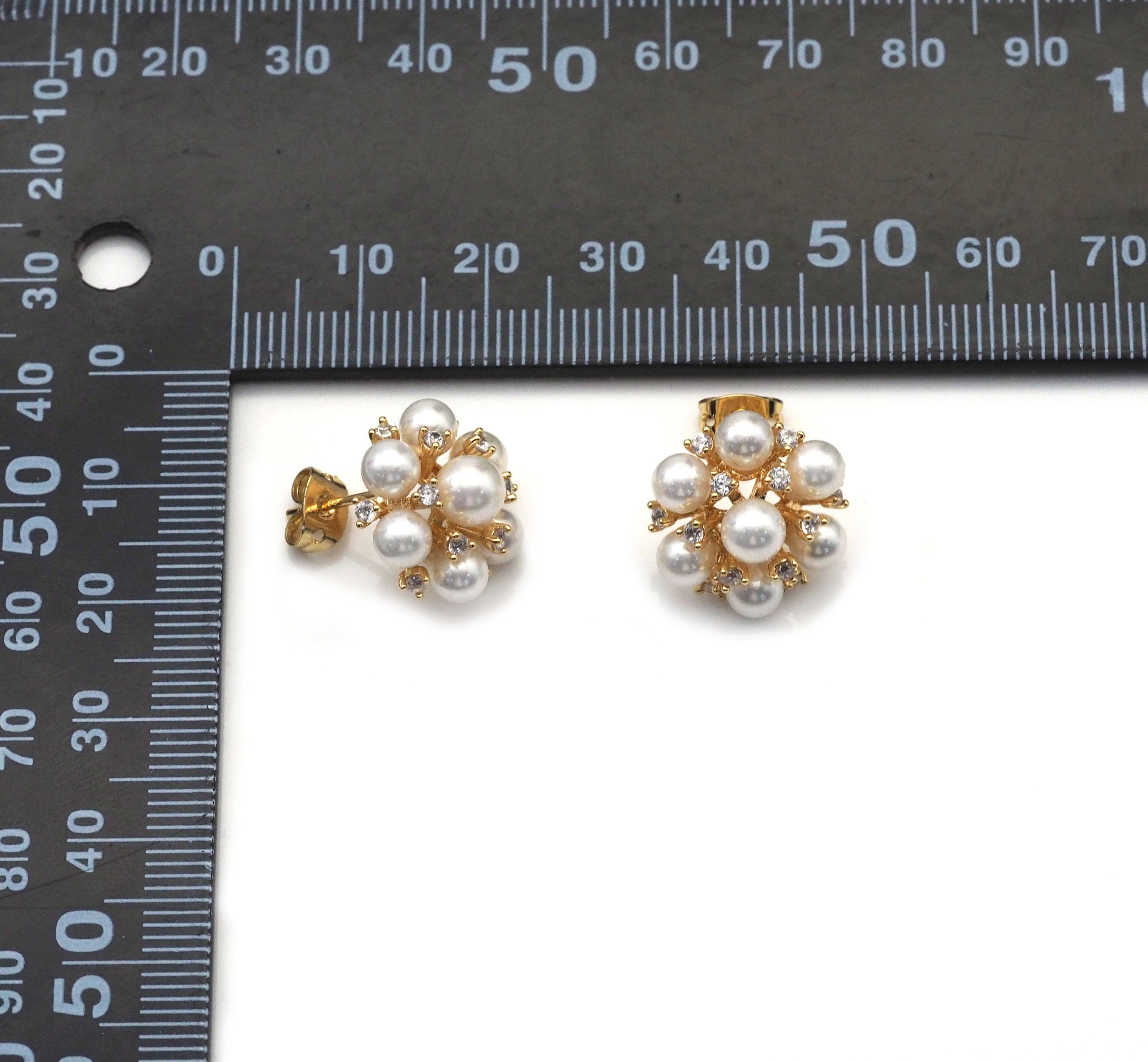 Gold Cluster Pearl Flower Stud Earrings, Sku#ZX107