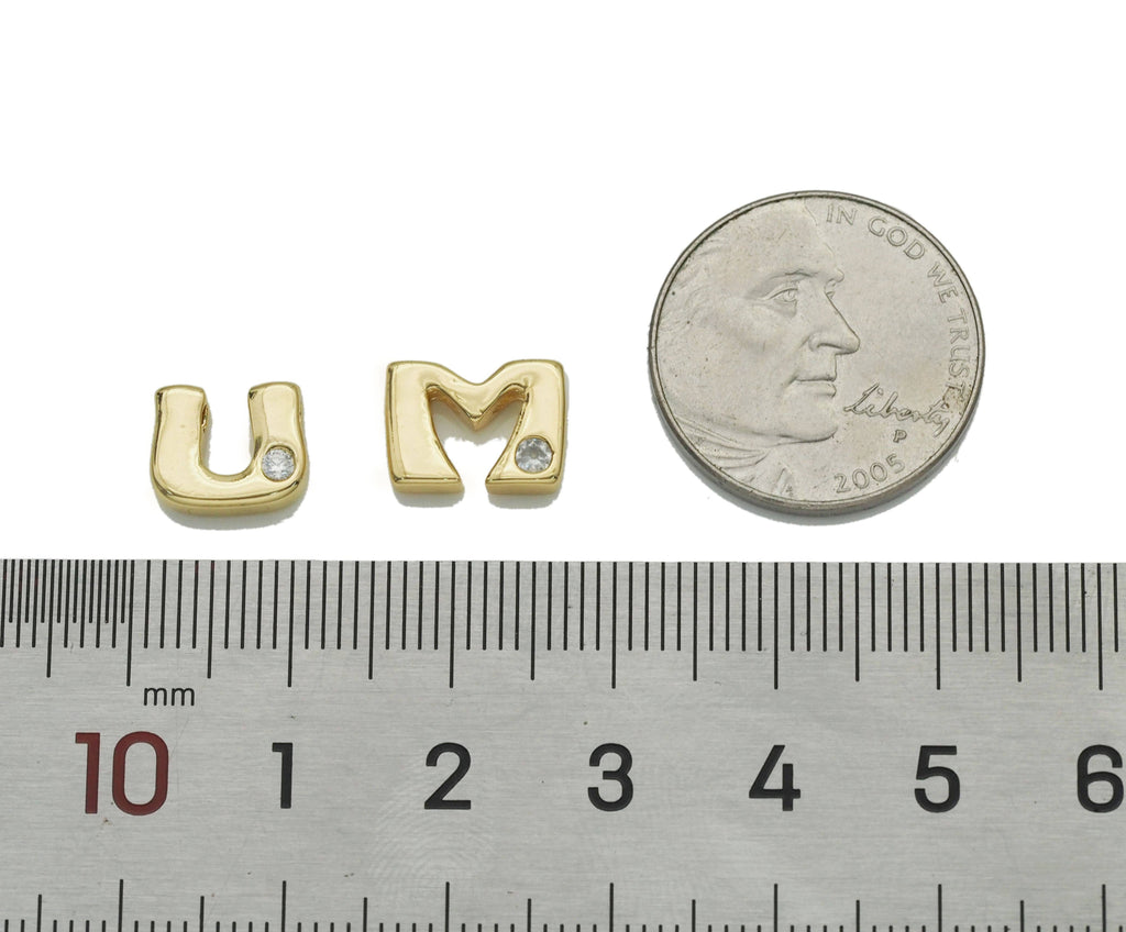CZ Gold Initial Letters Bead, Sku#G435