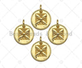 18k Shiny Gold Square Flower On Round Coin Charms, Gold Coin Charms, Flower Pendant, Gold Pendant, Round Necklace Charms, 12x12mm, Sku#Y337