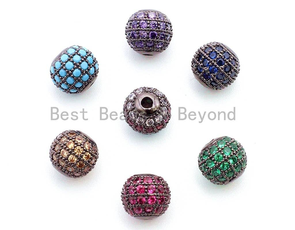 6mm,8mm,10mm CZ Micro Pave Round Ball Beads, Rainbow/Green/Turquoise/Fuchsia/Blue/Purple/Bronze Color CZ Ball Space Beads,1/2pcs,sku#G308