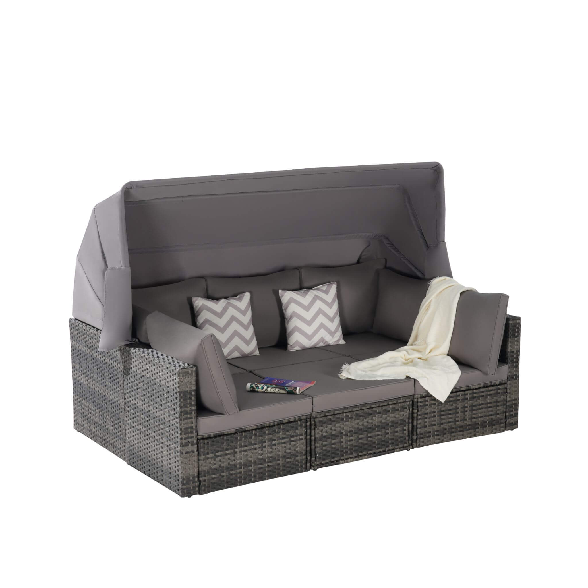 Alora 5-Piece Outdoor Patio Wicker Daybed Furniture Set With Retractable Canopy (SAK37816)