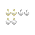 Clear CZ Gold Silver Heart with Baguette CZ line Earrings, Sku#LX669