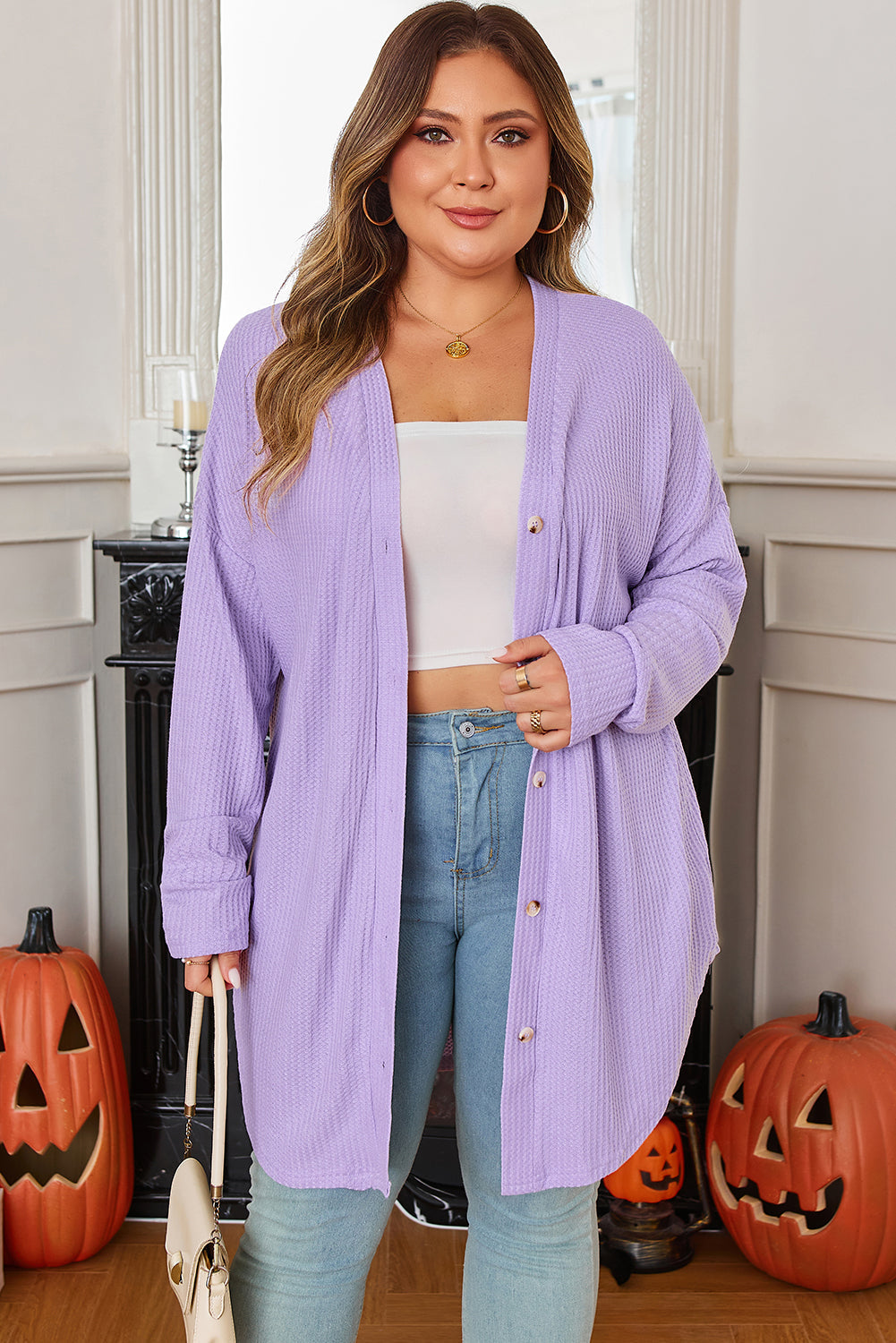 Rosie Waffle Knit Front PLUS Cardigan
