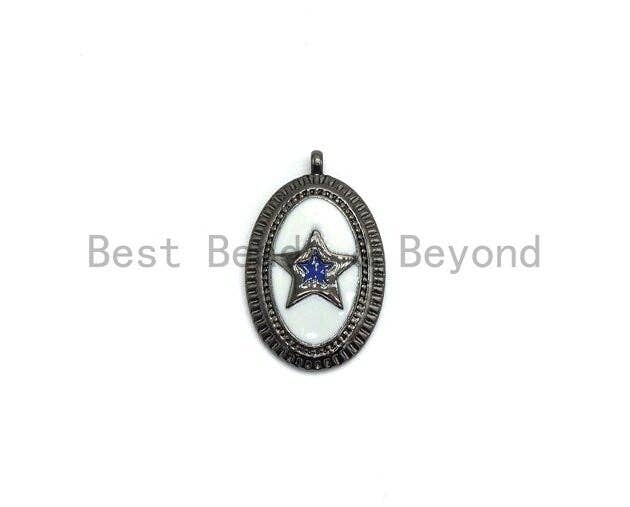 CZ Pave Enamel Oval With Star Pendant, Gold/Rose gold/Black/Silver, CZ Micro Pave Oil Drop Oval pendant,Enamel Jewelry,12x19mm,sku#Z260