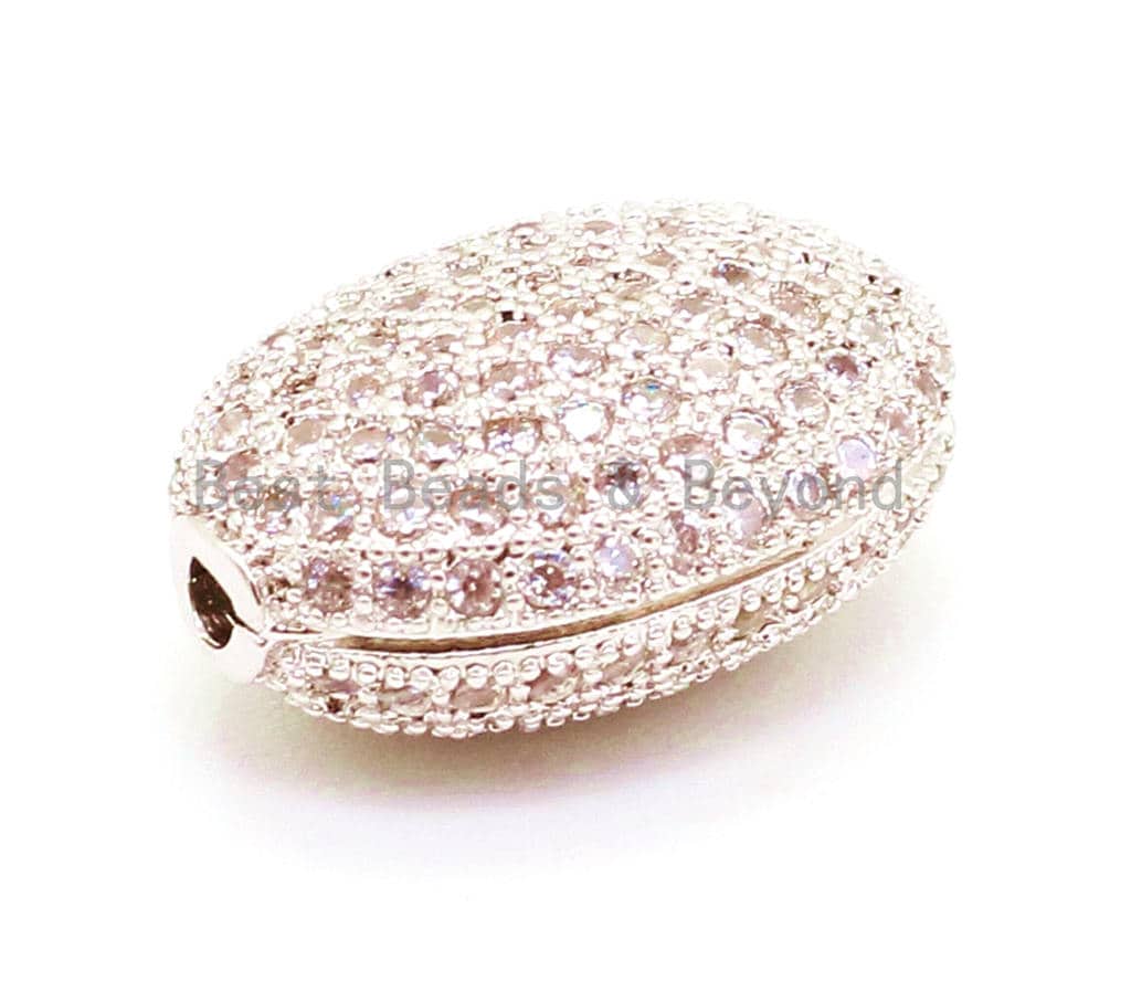 14x11mm CZ Micro Pave Flat Oval Spacer Beads with Clear Crystal for Bracelet/Necklace, Cubic Zirconia Beads, Bracelet Charms,1/2pcs, sku#G61