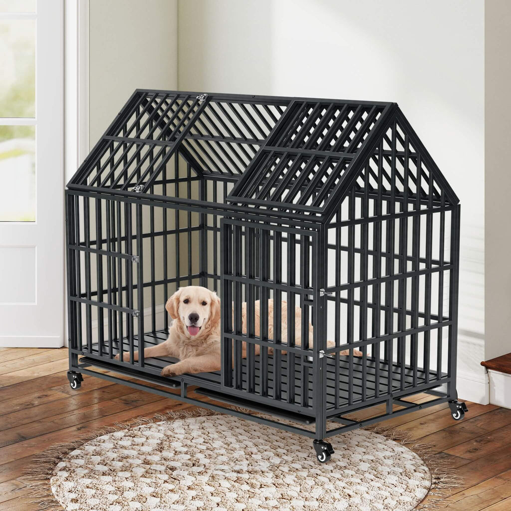 52-Inch Heavy-Duty Dog Crate With Roof