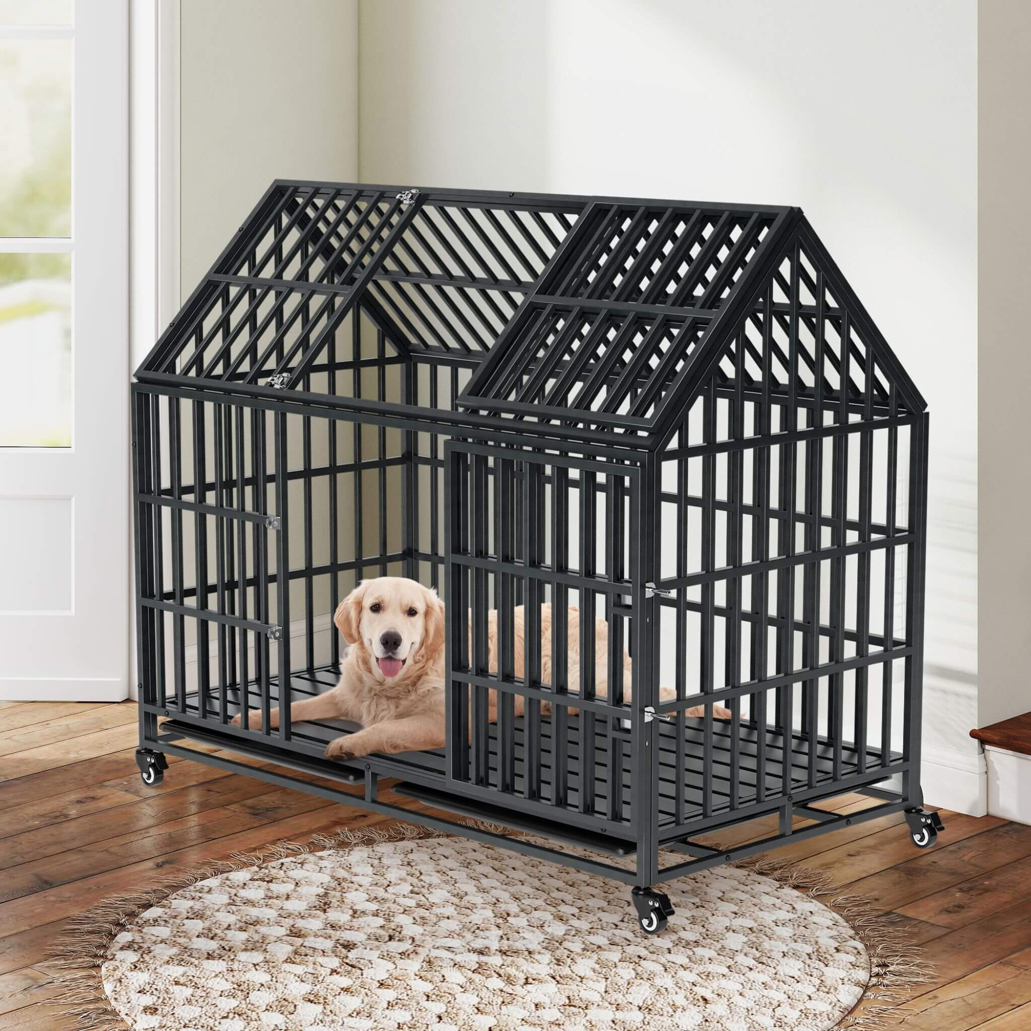 52-Inch Heavy-Duty Dog Crate With Roof