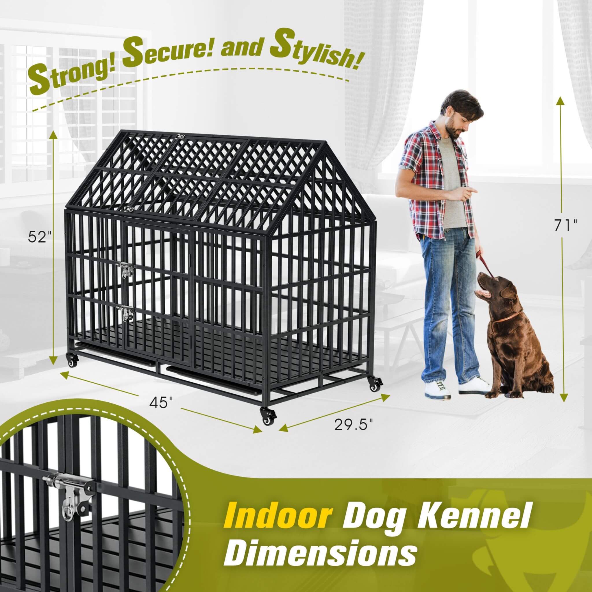 52-Inch Heavy-Duty Dog Crate With Roof
