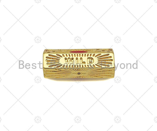 18K Dainty Gold  Wild  Word with Sun Shape On Hexagon Large Hole Tube Spacer Beads,Drum Barrel Beads,Red Enamel Tube Spacer,8x22mm, Sku#Y415