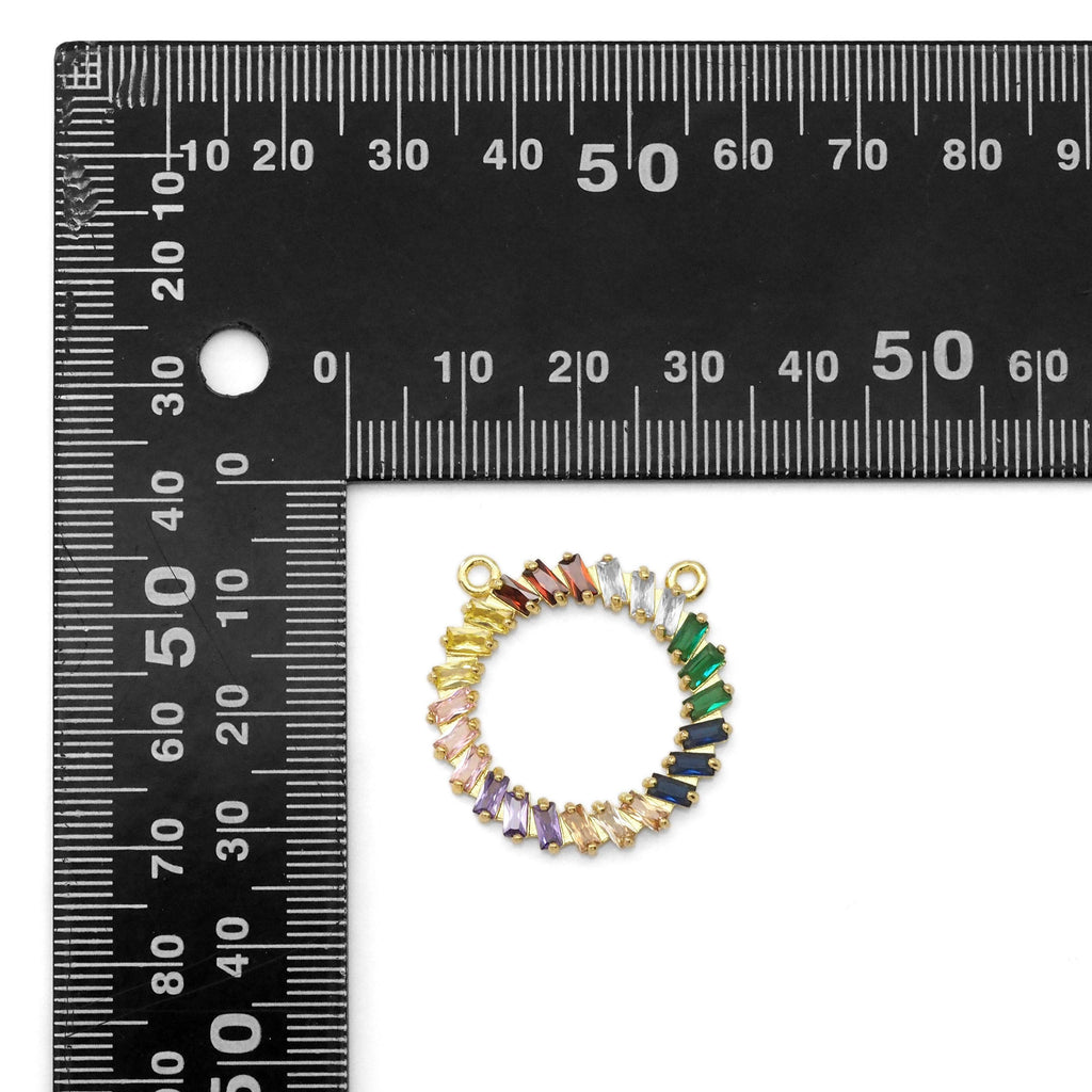 Colorful Baguette CZ Round Ring Charm, Sku#LX308-Bestbeads & Beyond
