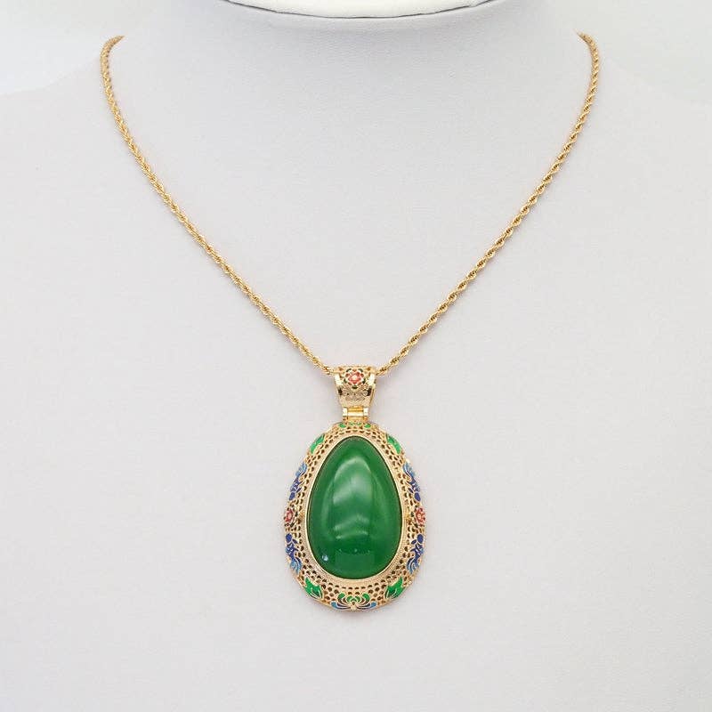 Large Colorful CZ Gold Yellow Green Jade Teardrop Charm, Sku#LX343