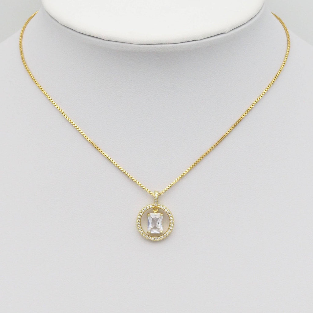 Gold Clear Rectangle CZ On Round Ring Charm, Sku#LX273