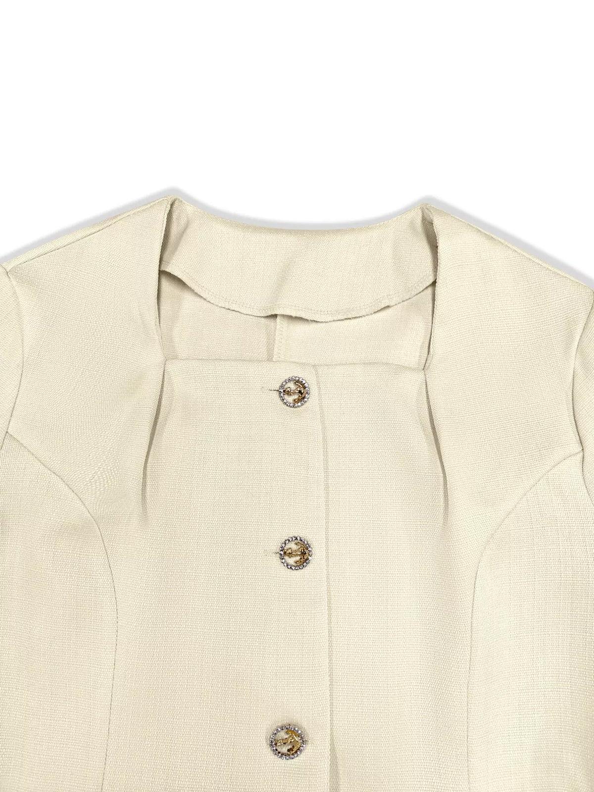 Square Neck Button-Down Fitted Blazer