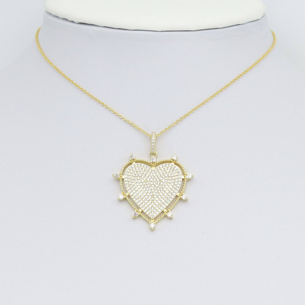 Clear CZ Gold Spike Heart Shape Charm Pendant, Sku#Y1032