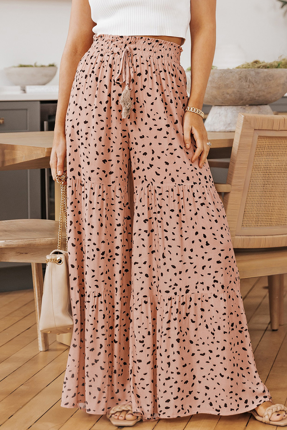 Analia Leg Dalmatian Palazzo Pants-Threaded Pear