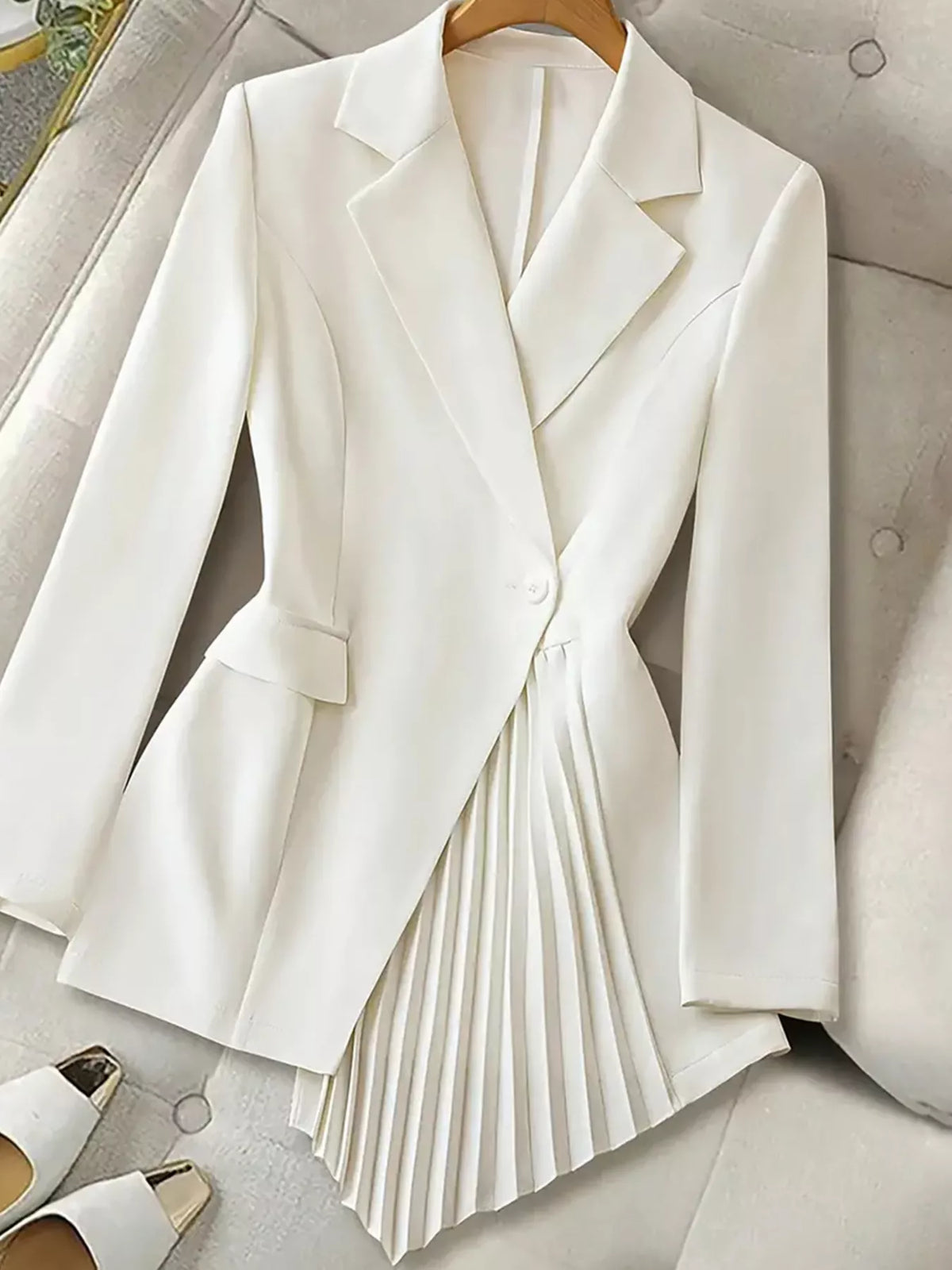 One Button Asymmetric Pleated Hem Blazer