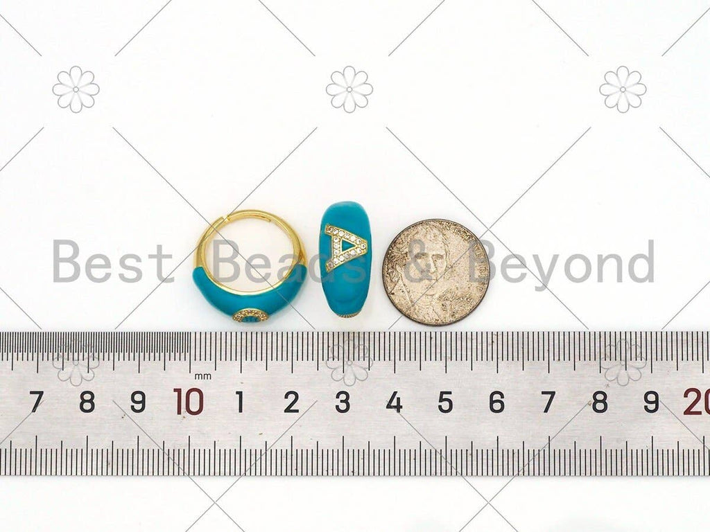 CZ Turquoise Enamel Alphabet Adjustable Ring, Sku#O74