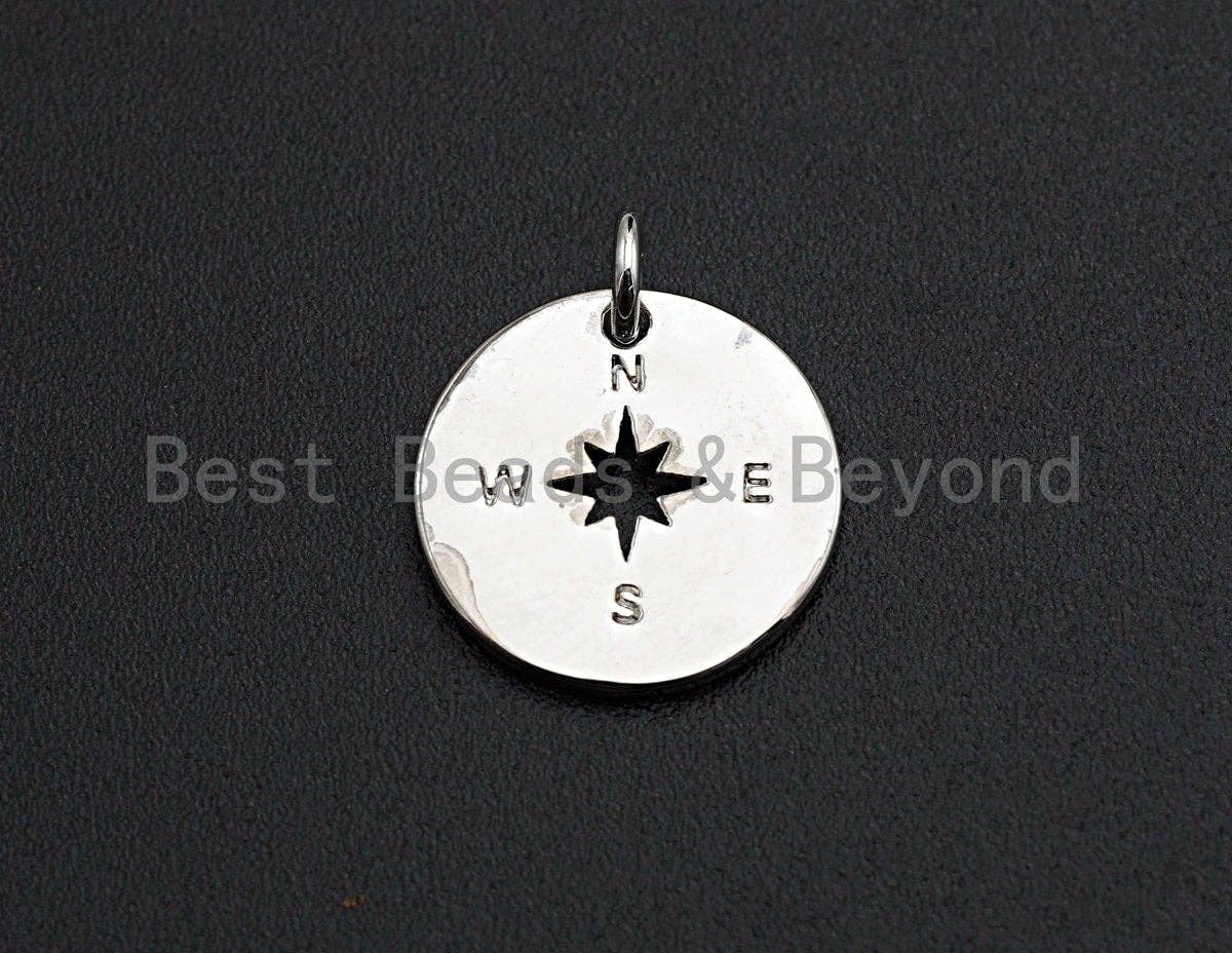 Hollow Out North Star on Disc Pendant/Charm,Flat Sheet Copper  CZ Pendant, Silver/Gold/Black Tone,15x15mm,Sku#Z460