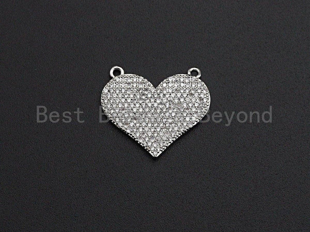 CZ Micro Pave Heart Pendant/Charm, Bracelet Necklace Cubic Zirconia  Heart Pendant Charm, Silver/Gold Tone,24x21mm,sku#Z480