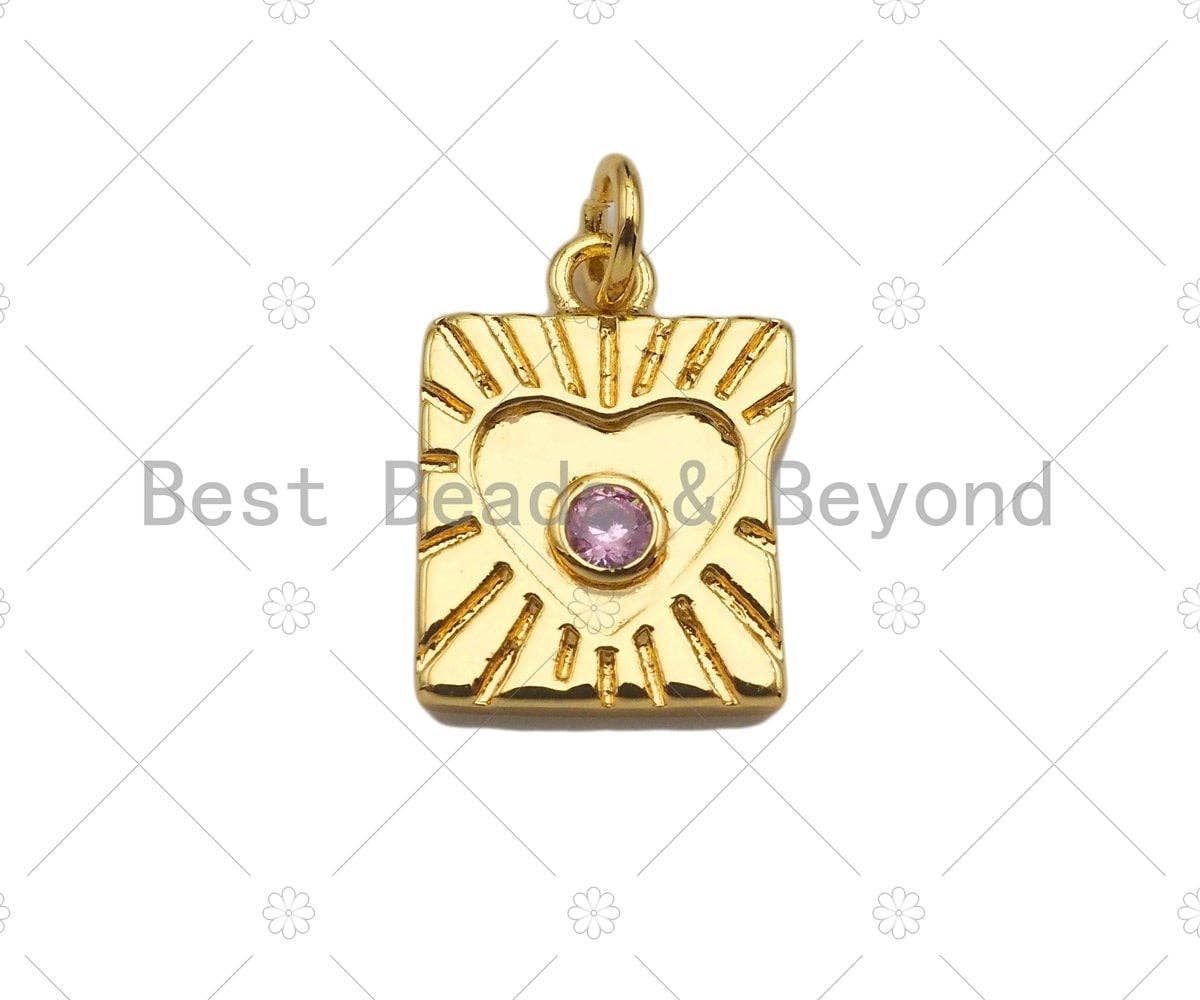 CZ Micro Pave Heart Rectangle Shape Pendant/Charm,Cubic Zirconia Medallion Charm, Necklace Bracelet Charm Pendant,11x14mm, Sku#Z1273