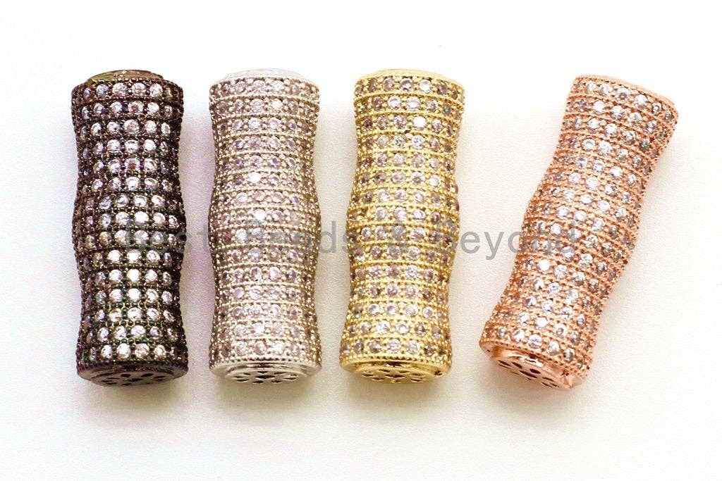 CZ Micro Pave Focal Tube with Clear CZ for Bracelet/Necklace, Cubic Zirconia Separator Tube, 17x10mm, sku#G9