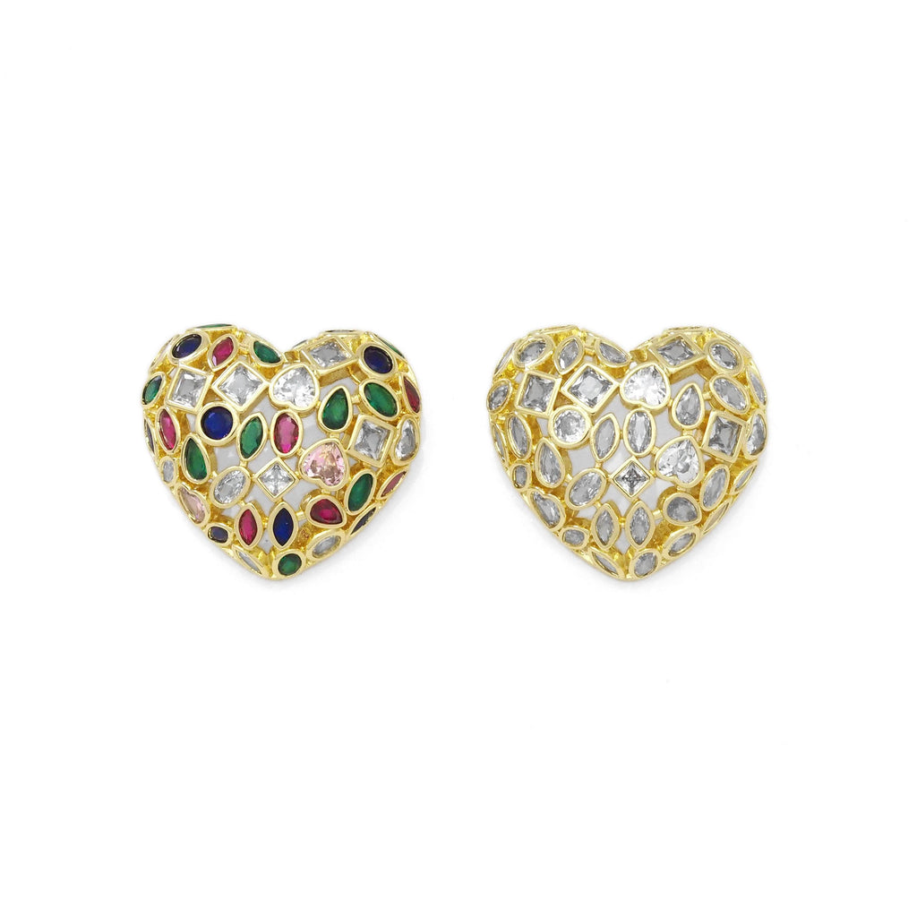 Clear Colorful CZ Gold Puffy Heart Pendant, Sku#LX320