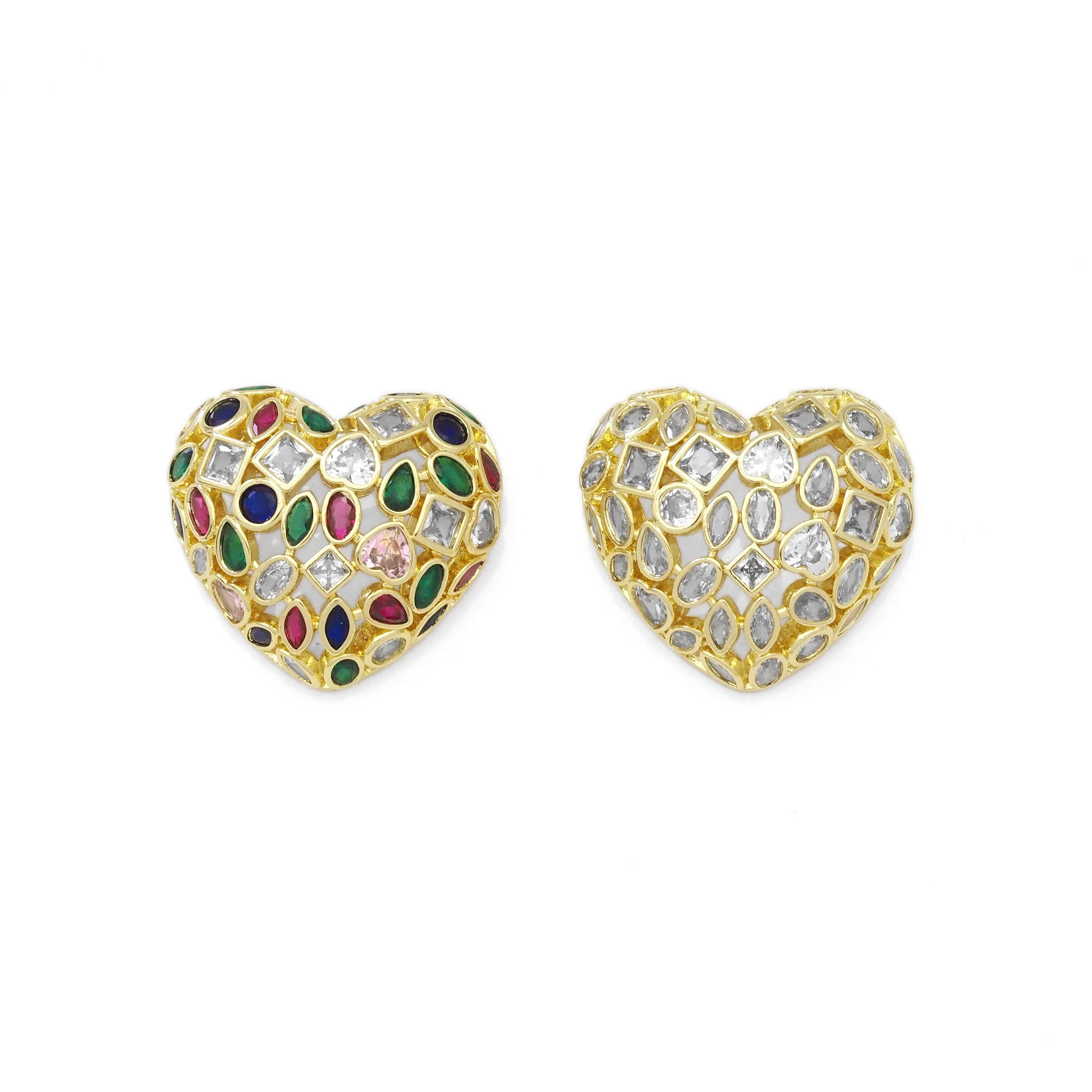 Clear Colorful CZ Gold Puffy Heart Pendant, Sku#LX320