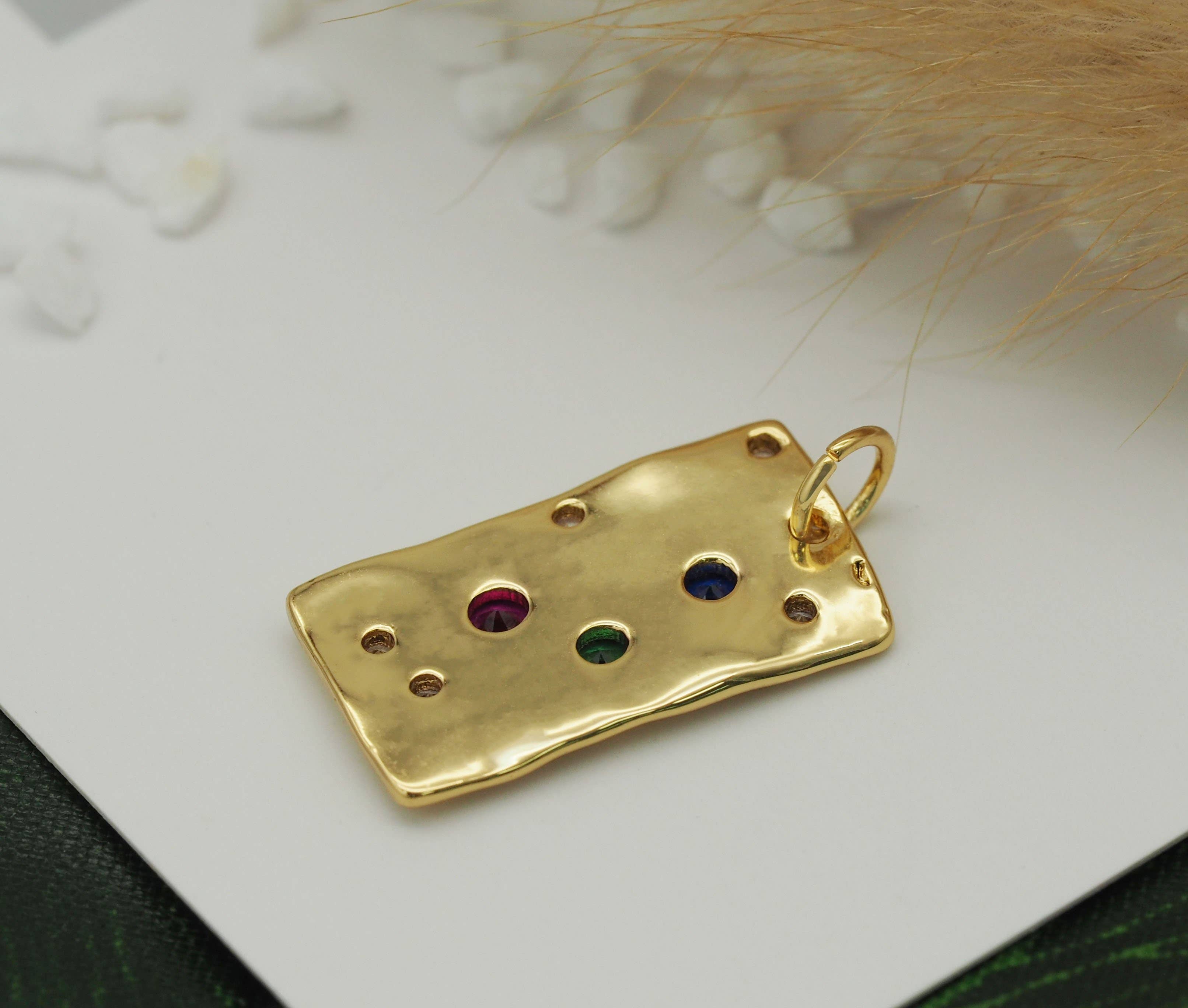 Colorful CZ Rectangle Charm, Sku#Y664