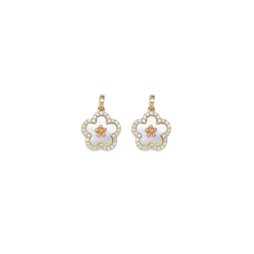 CZ White Mother of Pearl  Flower Gold Charm, Sku#ZX205