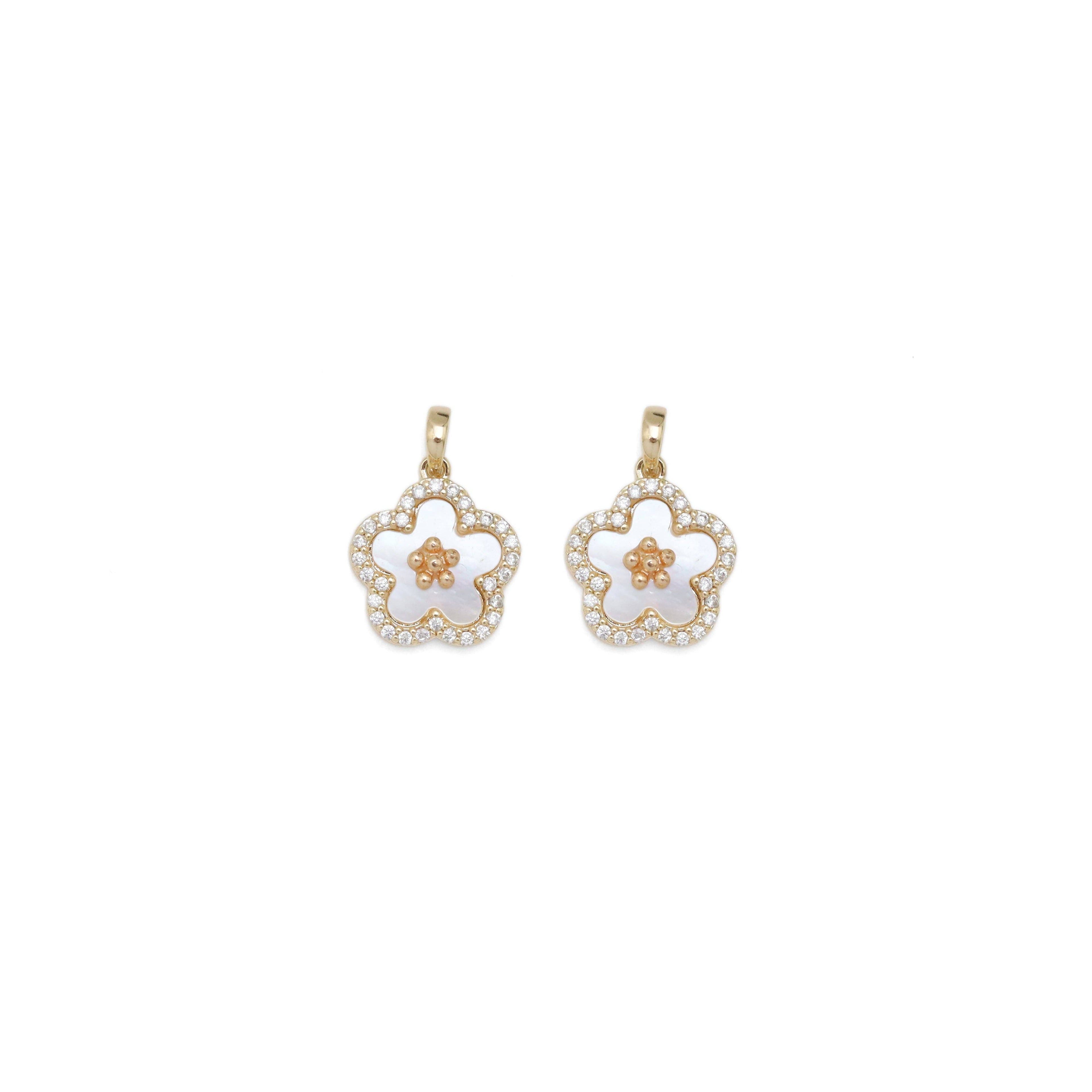 CZ White Mother of Pearl  Flower Gold Charm, Sku#ZX205